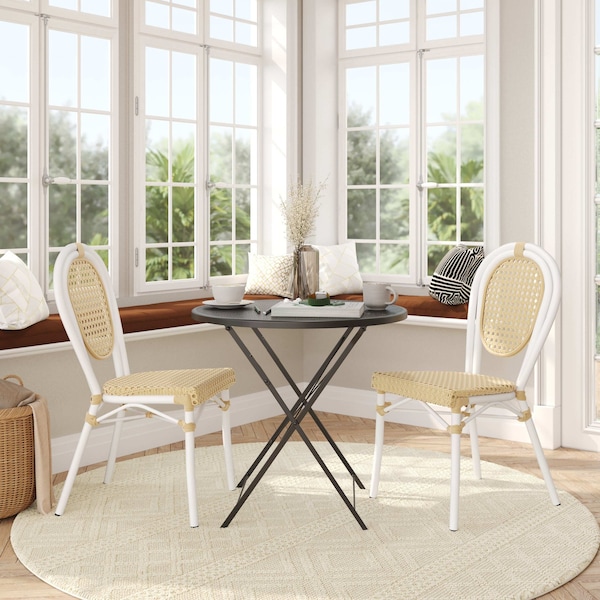 Flash Furniture Cannes Thonet French Bistro Stacking Chair, Natural PE Cane Rattan and White Aluminum Frame, 2PK 2-SDA-AD642110-1-NAT-WH-GG - main